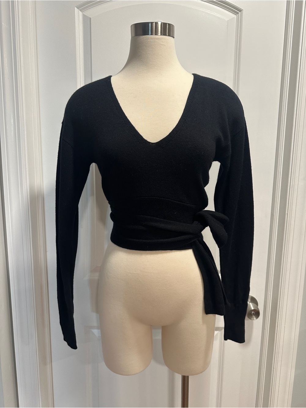 Ramy Brook V-Neck Wrap Waist Black Sweater size small EUC